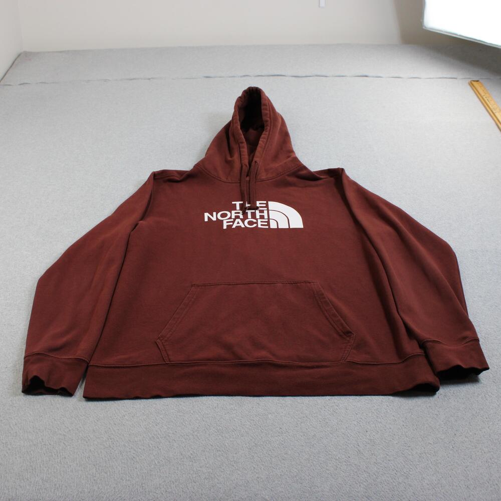 North Face Hoodie Men XL Brown Fleece Pullover Sweatshirt Logo Outdoor Hike Comf